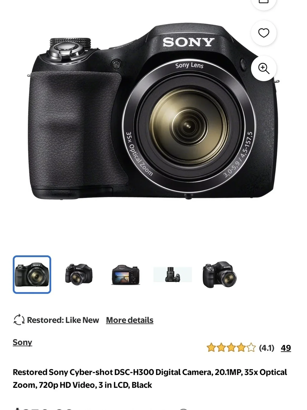 Sony Black Bridge Camera with Black Strap